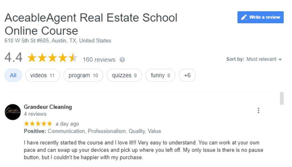 AceableAgent Review Positive Feedback